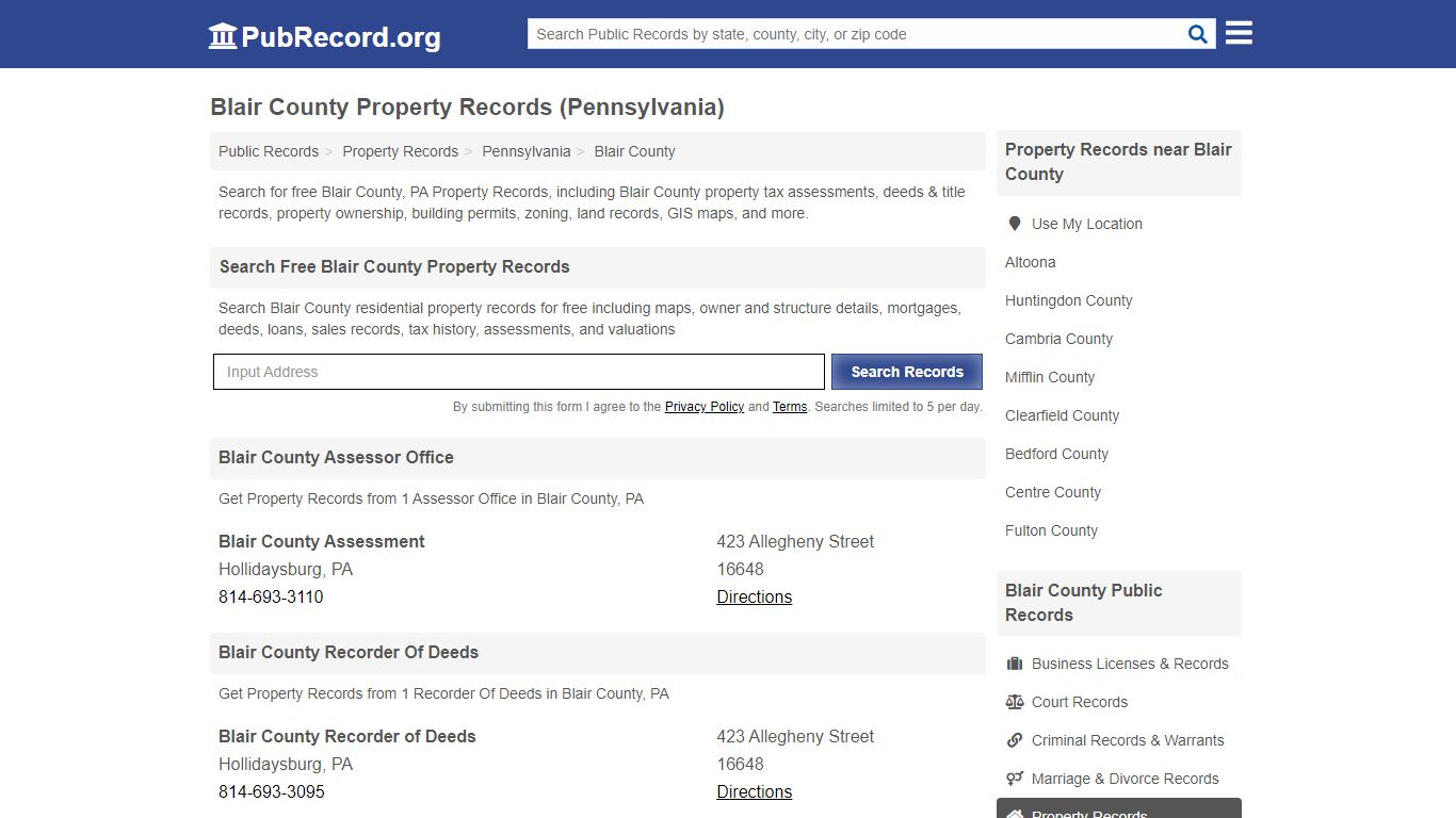 Blair County Property Records (Pennsylvania) - PubRecord.org